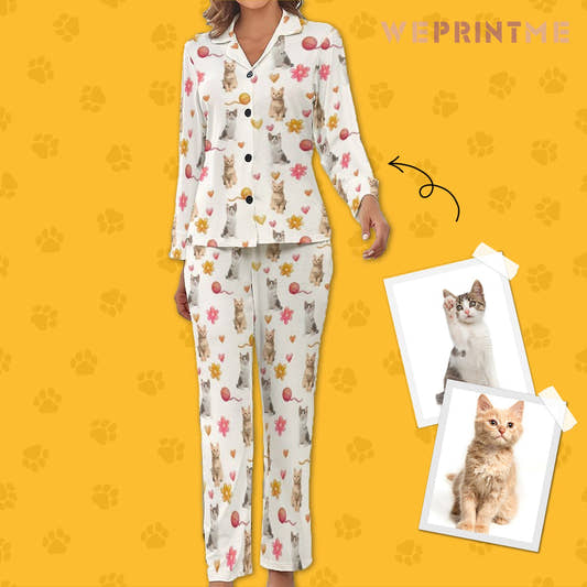 WePrintMeWomen Long Sleeve PajamasPersonalized Pet Pajamas Play With Wool Ball Women's Long Sleeve Pajama Set