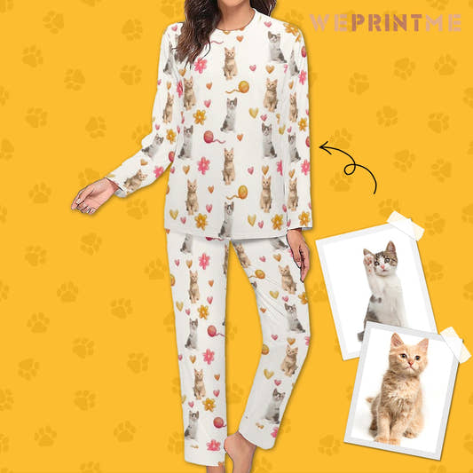WePrintMeWomen Long Sleeve PajamasPersonalized Pet Pajamas Play With Wool Ball Women's Long Sleeve Pajamas