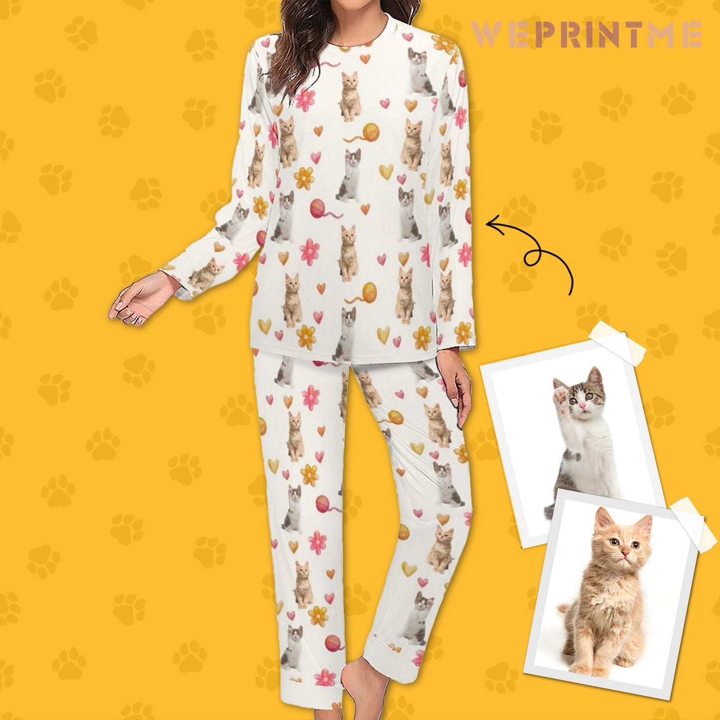 WEPRINTMEWomen Long Sleeve PajamasPersonalized Pet Pajamas Play With Wool Ball Women's Long Sleeve Pajamas