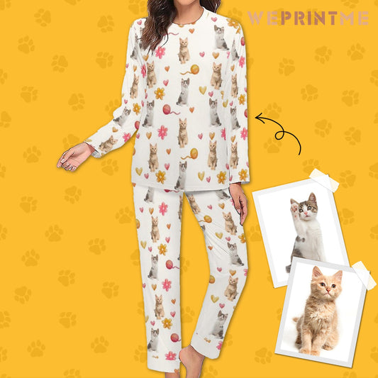 WEPRINTMEWomen Long Sleeve PajamasPersonalized Pet Pajamas Play With Wool Ball Women's Long Sleeve Pajamas