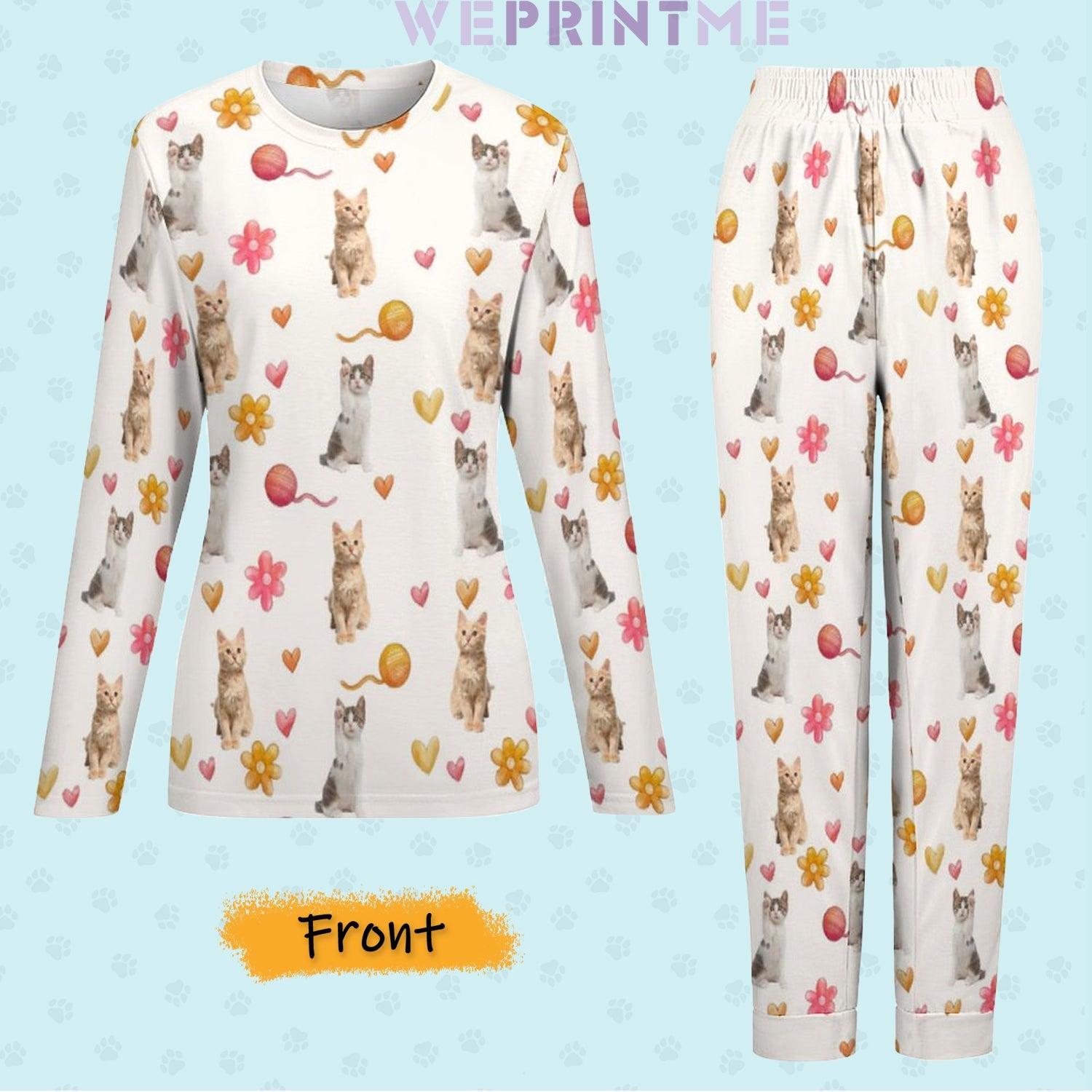 WEPRINTMEWomen Long Sleeve PajamasPersonalized Pet Pajamas Play With Wool Ball Women's Long Sleeve Pajamas