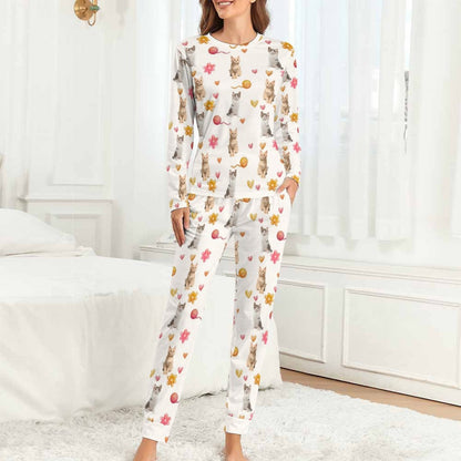 WEPRINTMEWomen Long Sleeve PajamasPersonalized Pet Pajamas Play With Wool Ball Women's Long Sleeve Pajamas