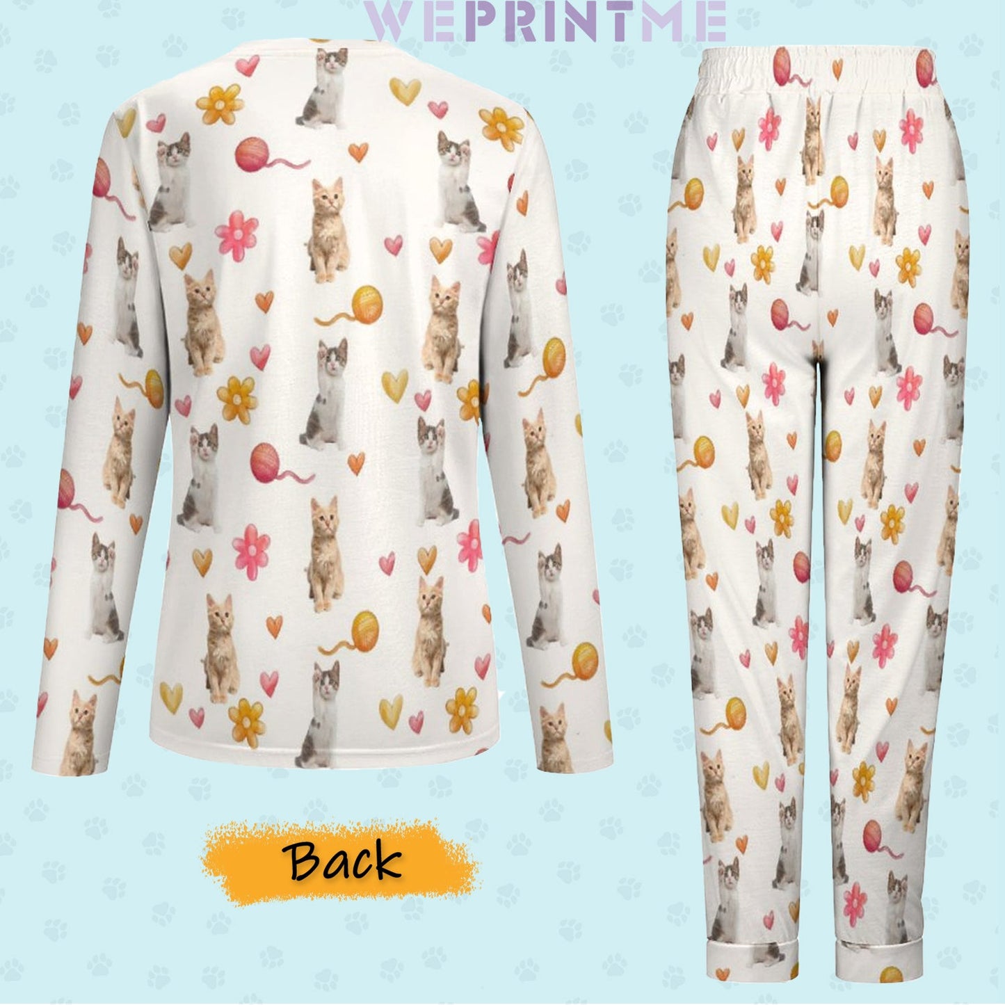 WEPRINTMEWomen Long Sleeve PajamasPersonalized Pet Pajamas Play With Wool Ball Women's Long Sleeve Pajamas