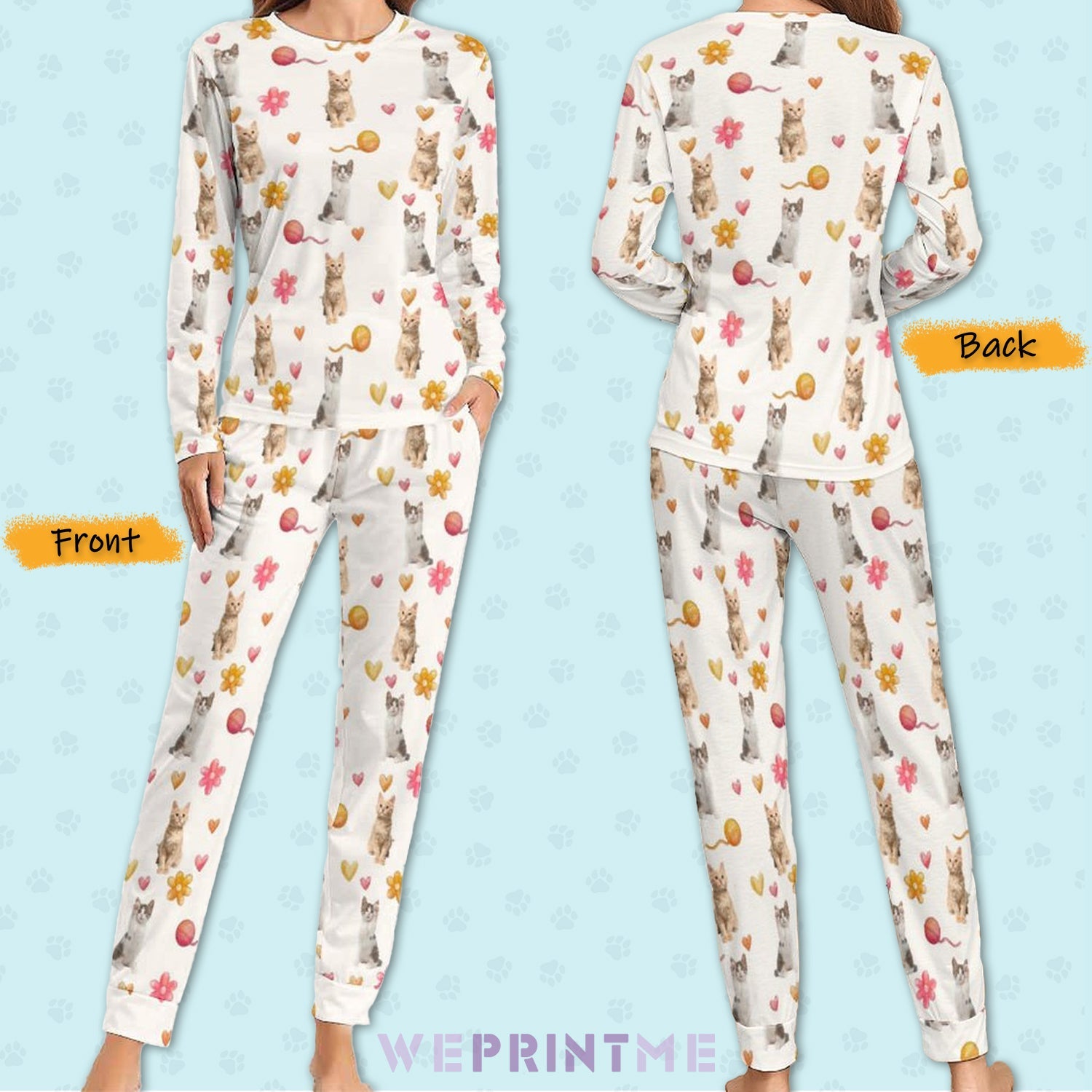 WEPRINTMEWomen Long Sleeve PajamasPersonalized Pet Pajamas Play With Wool Ball Women's Long Sleeve Pajamas