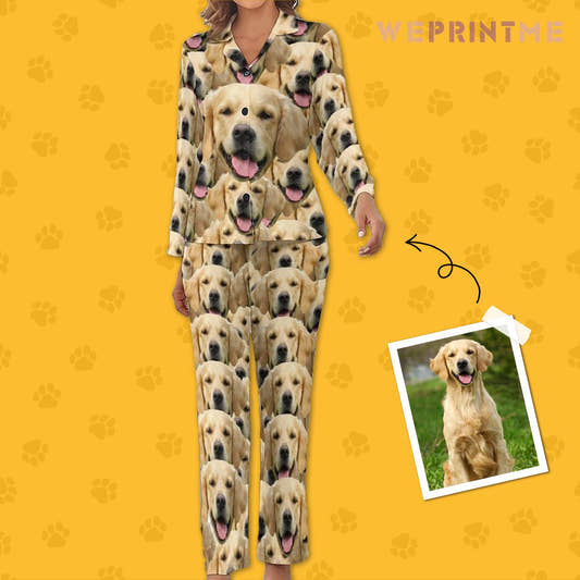 WePrintMeWomen Long Sleeve PajamasPersonalized Pet Pajamas Seamless Face Women's Long Sleeve Pajama Set