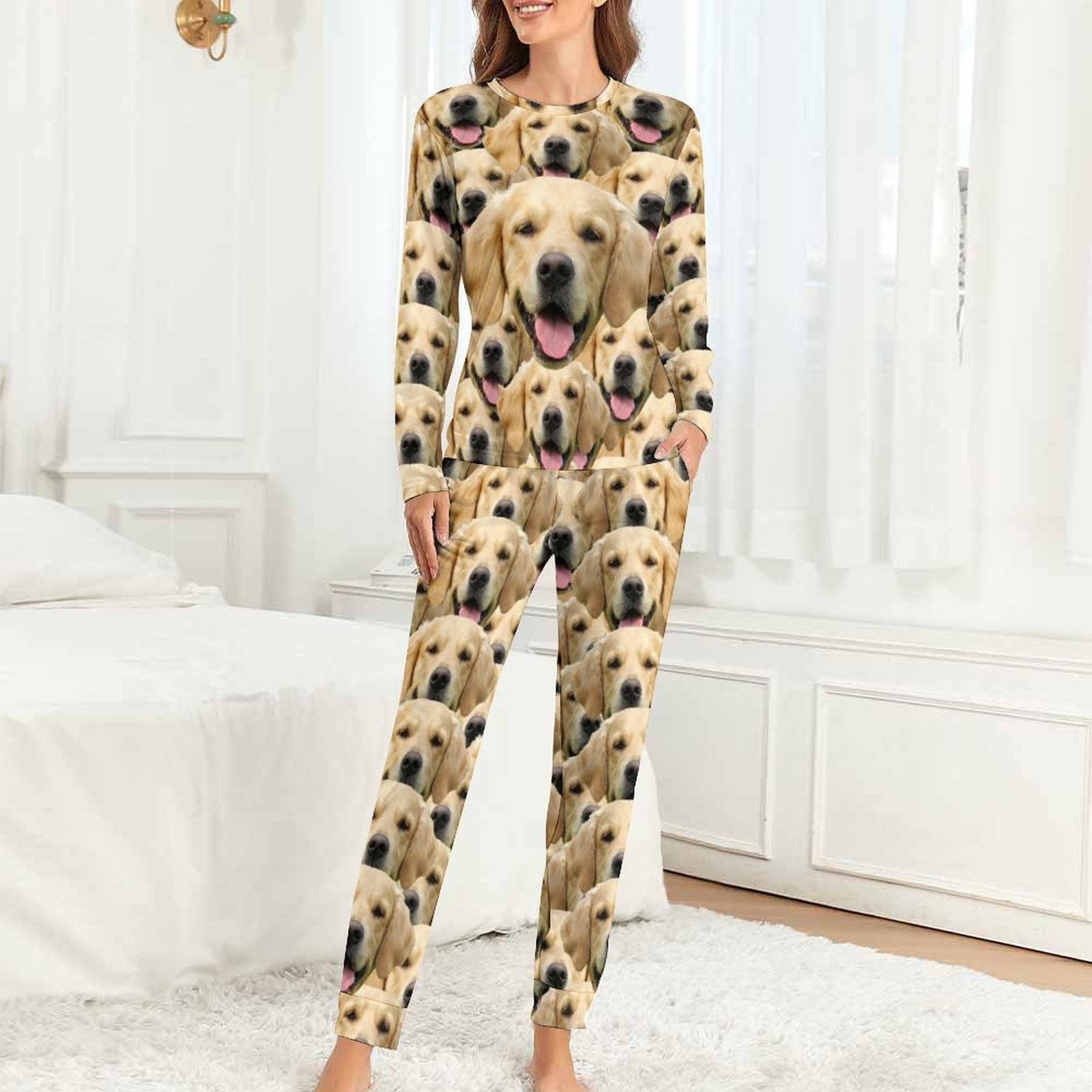 WEPRINTMEWomen Long Sleeve PajamasPersonalized Pet Pajamas Seamless Face Women's Long Sleeve Pajamas
