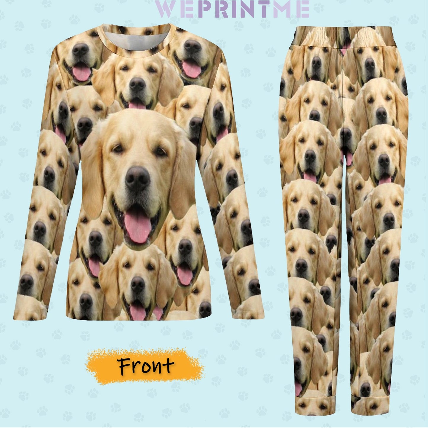 WEPRINTMEWomen Long Sleeve PajamasPersonalized Pet Pajamas Seamless Face Women's Long Sleeve Pajamas