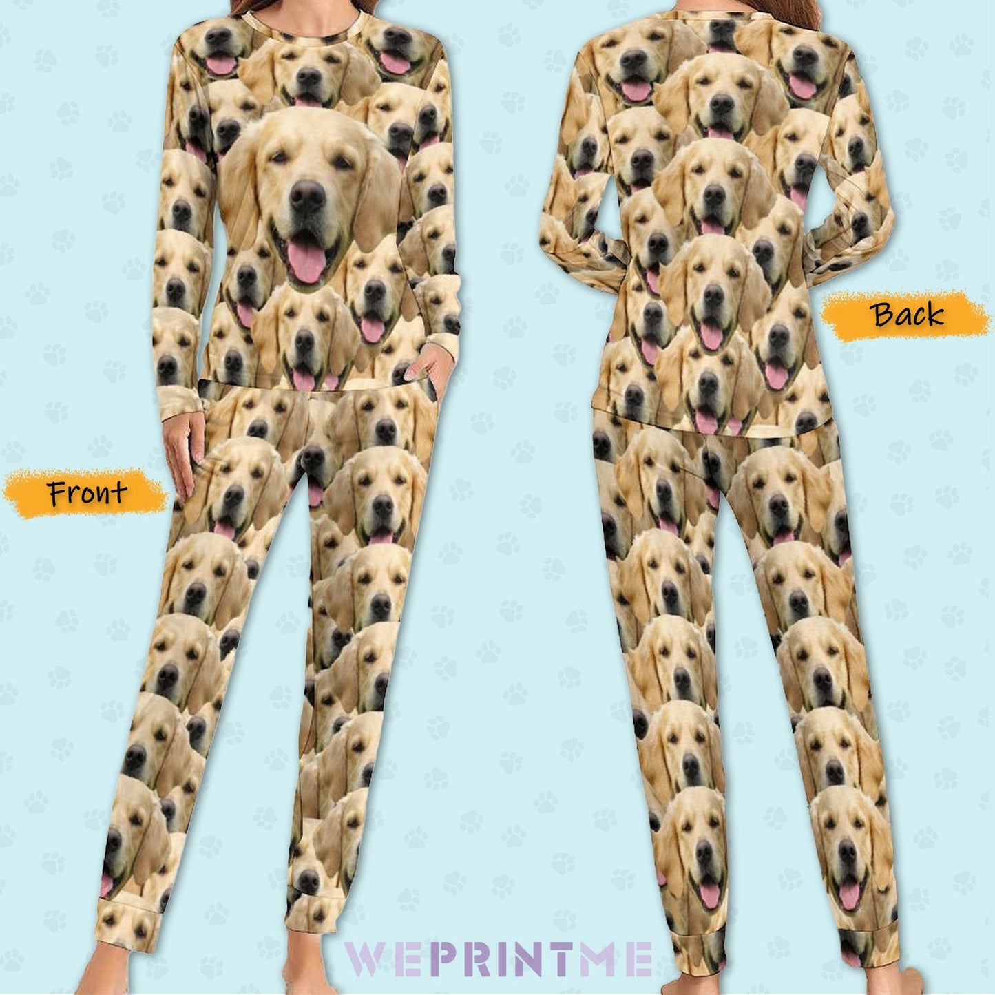 WEPRINTMEWomen Long Sleeve PajamasPersonalized Pet Pajamas Seamless Face Women's Long Sleeve Pajamas
