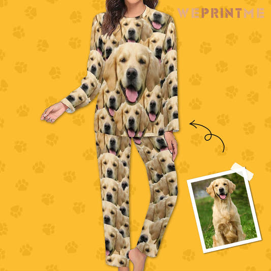 WePrintMeWomen Long Sleeve PajamasPersonalized Pet Pajamas Seamless Face Women's Long Sleeve Pajamas