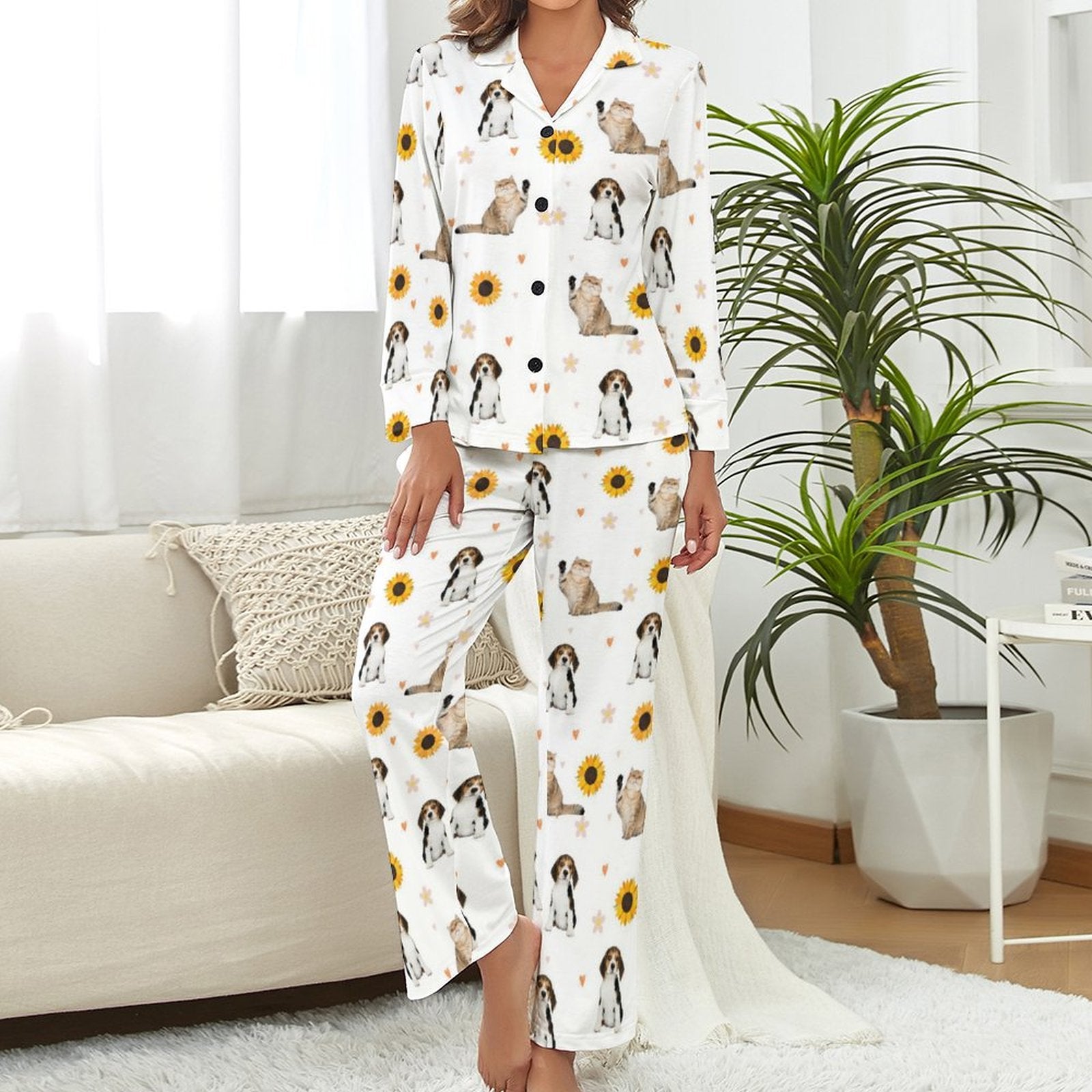 WEPRINTMEWomen Long Sleeve PajamasPersonalized Pet Pajamas Sun Flower Women's Long Sleeve Pajama Set