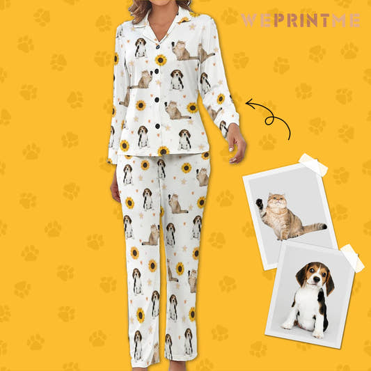 WePrintMeWomen Long Sleeve PajamasPersonalized Pet Pajamas Sun Flower Women's Long Sleeve Pajama Set