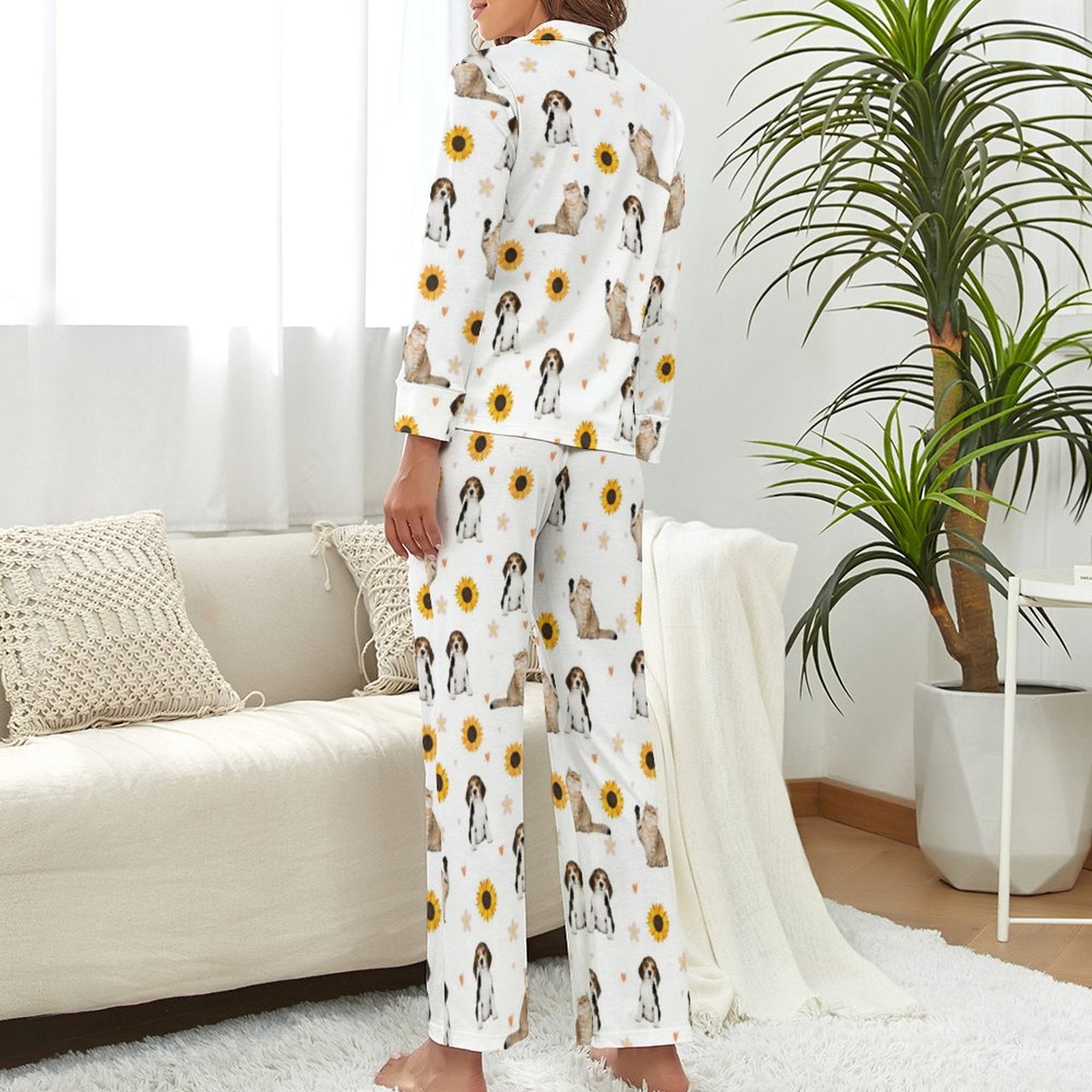 WEPRINTMEWomen Long Sleeve PajamasPersonalized Pet Pajamas Sun Flower Women's Long Sleeve Pajama Set