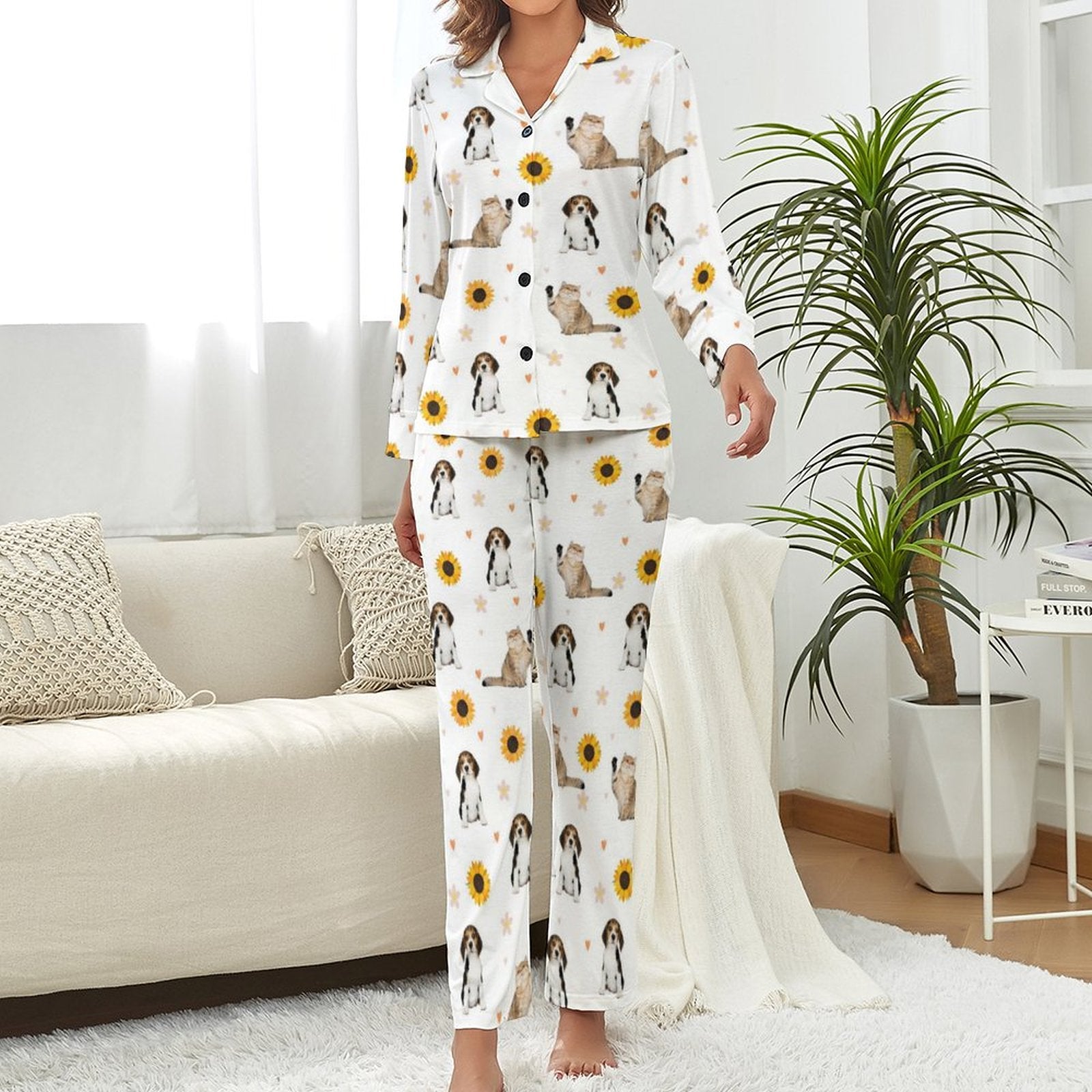 WEPRINTMEWomen Long Sleeve PajamasPersonalized Pet Pajamas Sun Flower Women's Long Sleeve Pajama Set