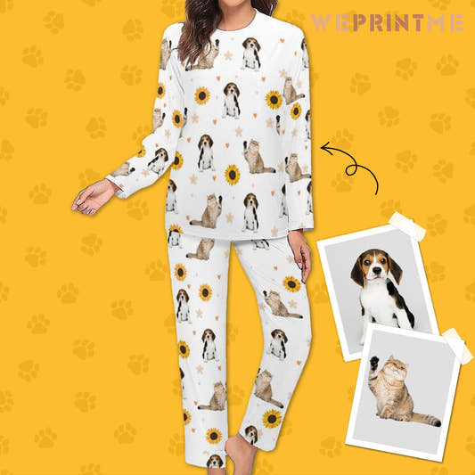 WePrintMeWomen Long Sleeve PajamasPersonalized Pet Pajamas Sun Flowers Women's Long Sleeve Pajamas