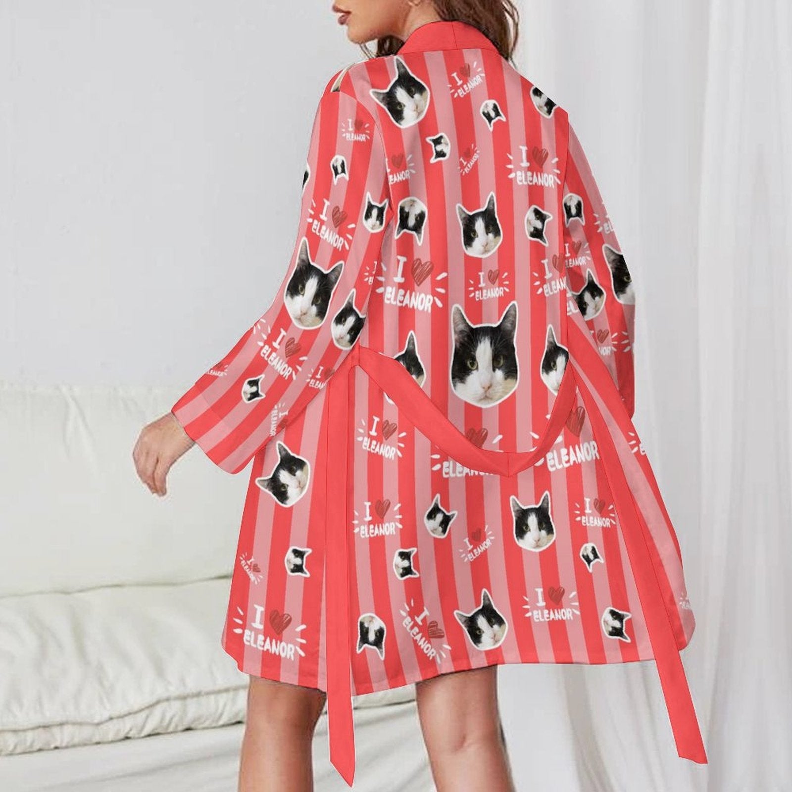WEPRINTMEWomen RobeCustom Pet Face and Name Stripe Women's Long Sleeve Robe