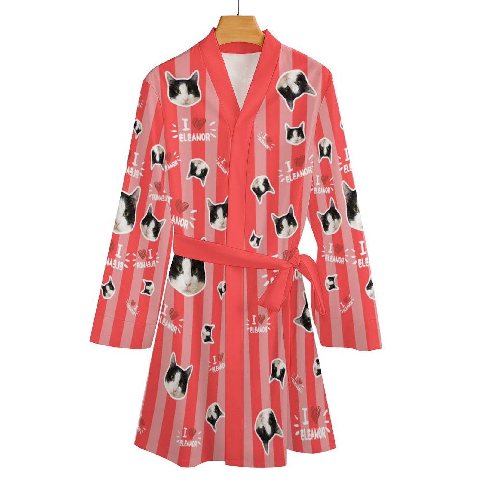 WEPRINTMEWomen RobeCustom Pet Face and Name Stripe Women's Long Sleeve Robe