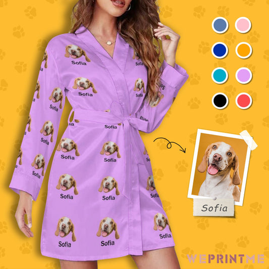 WEPRINTMEWomen RobeCustom Pet Face and Name Women's Long Sleeve Robe