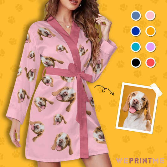 WePrintMeWomen RobeCustom Pet Face Everywhere Women's Long Sleeve Robe