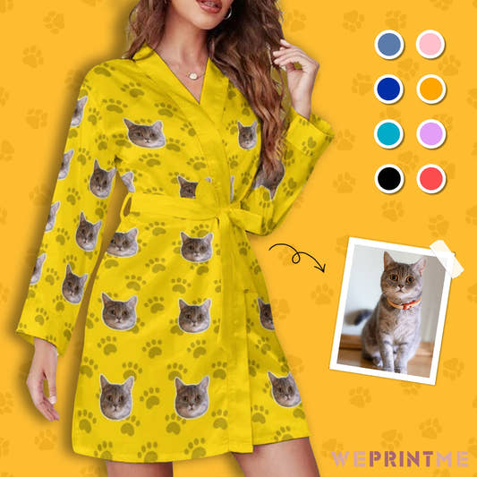 WePrintMeWomen RobeCustom Pet Face Paws Women's Long Sleeve Robe
