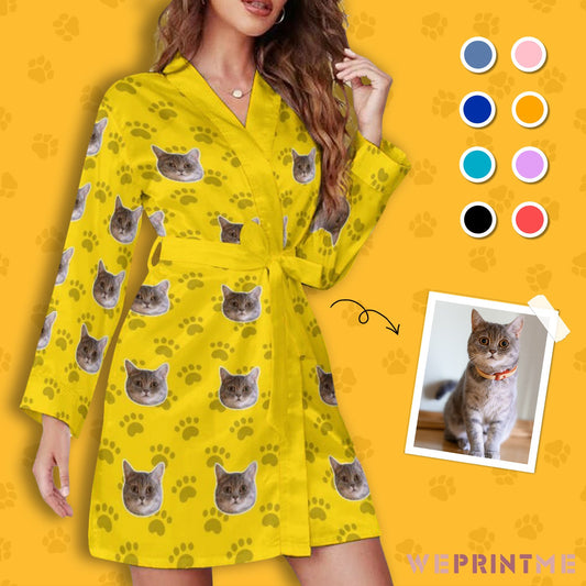 WEPRINTMEWomen RobeCustom Pet Face Paws Women's Long Sleeve Robe