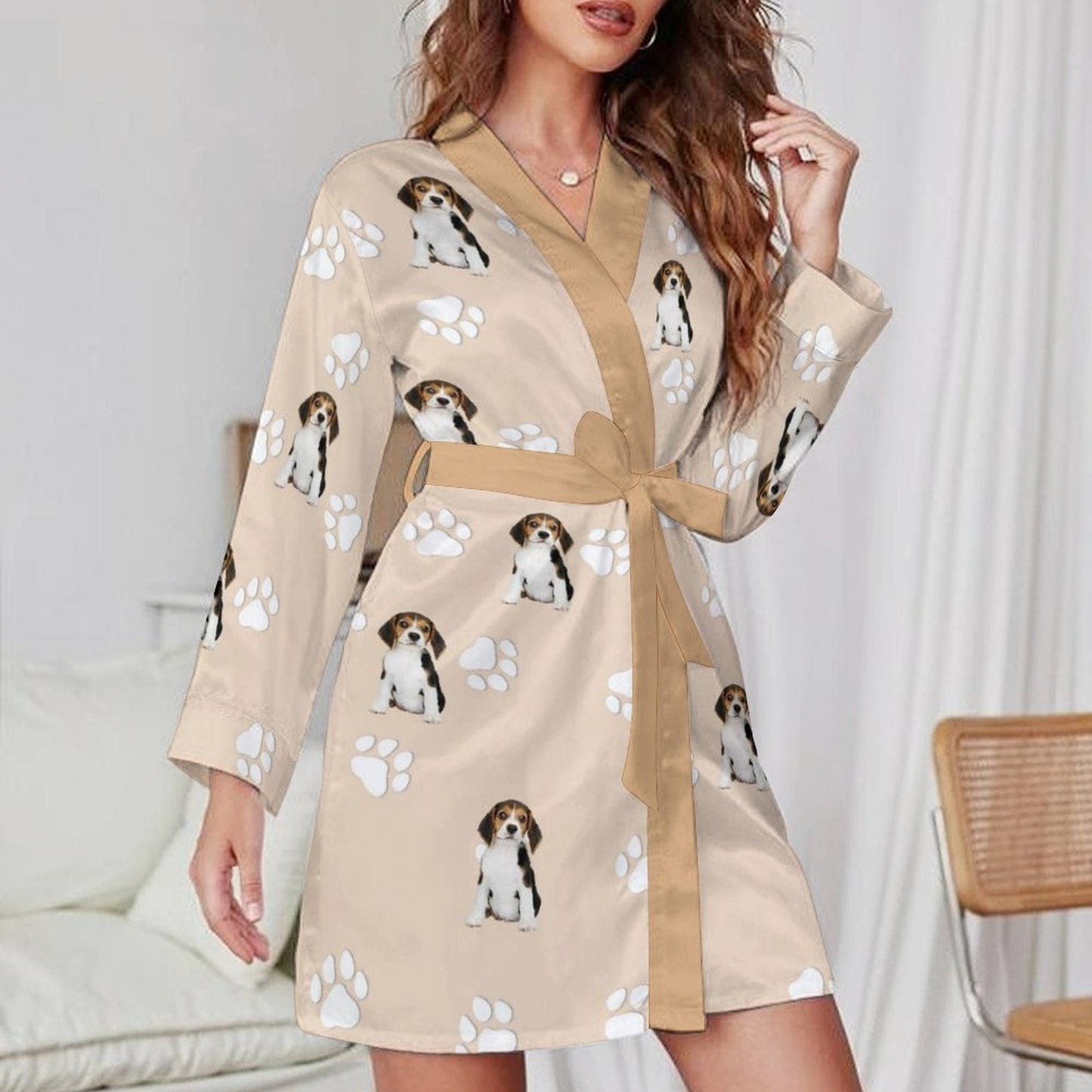 WEPRINTMEWomen RobeCustom Pet Face Women's Long Sleeve Robe