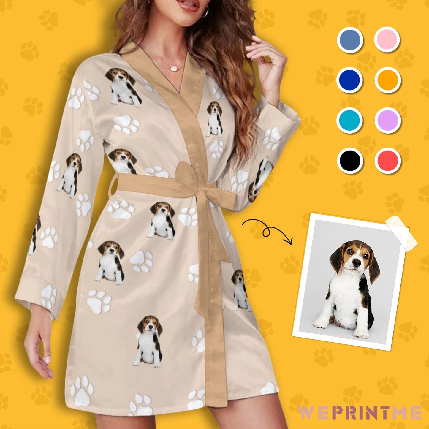 WEPRINTMEWomen RobeCustom Pet Face Women's Long Sleeve Robe