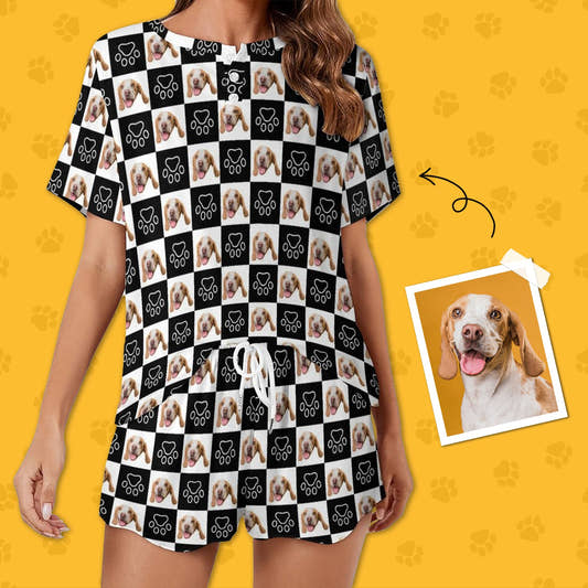 WePrintMeWomen Short Sleeve PajamasPersonalized Pet Pajamas Black and White Women's Short Sleeve Pajama Set