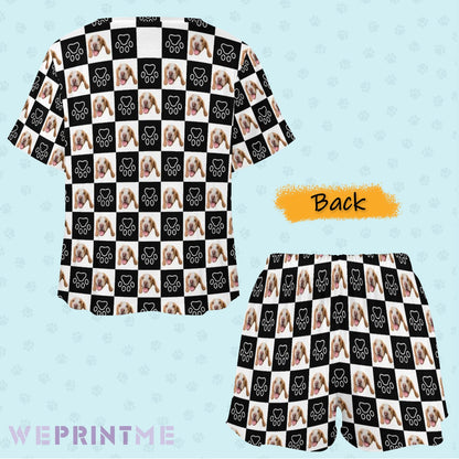 WEPRINTMEWomen Short Sleeve PajamasPersonalized Pet Pajamas Black and White Women's Short Sleeve Pajama Set