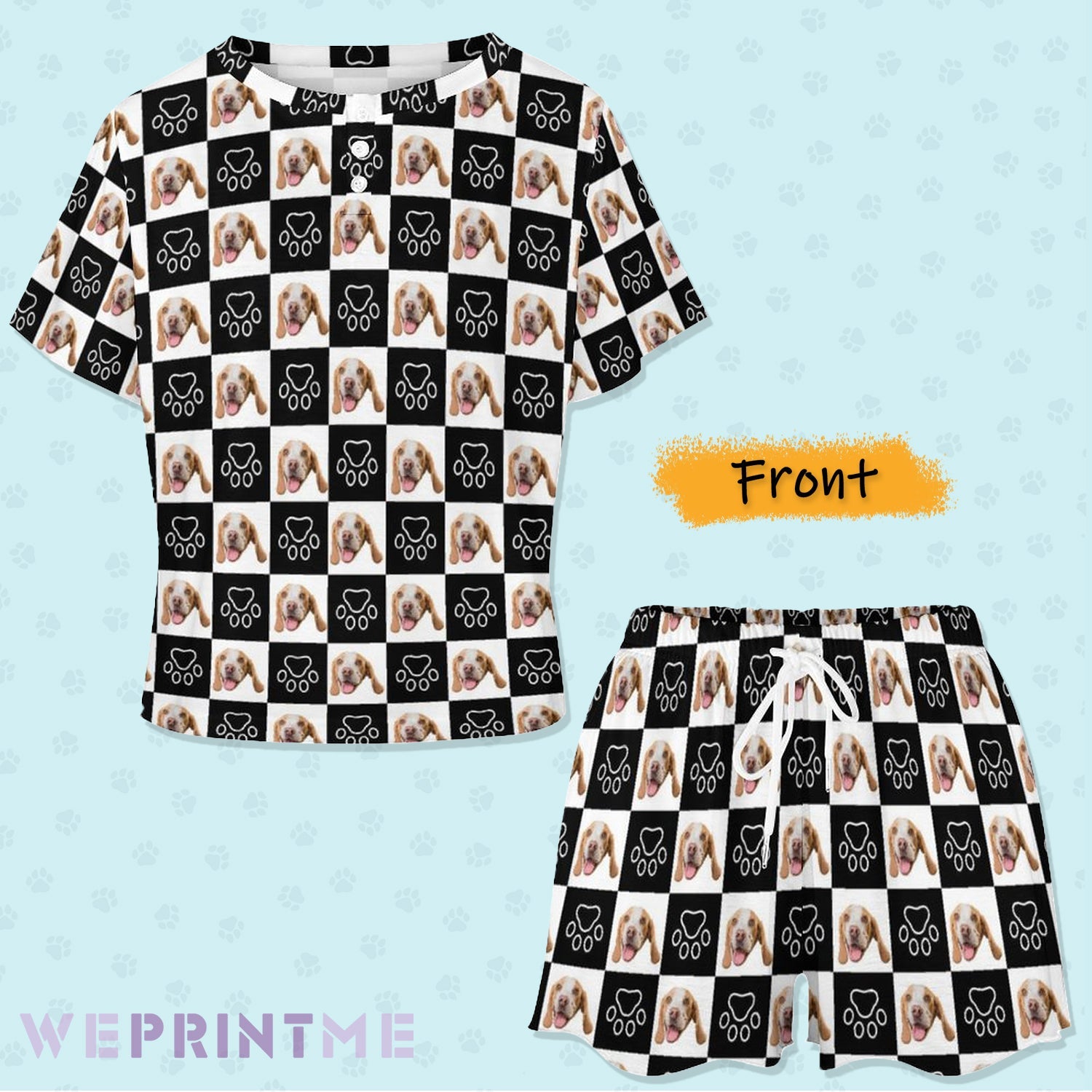 WEPRINTMEWomen Short Sleeve PajamasPersonalized Pet Pajamas Black and White Women's Short Sleeve Pajama Set