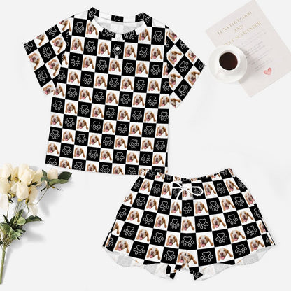 WEPRINTMEWomen Short Sleeve PajamasPersonalized Pet Pajamas Black and White Women's Short Sleeve Pajama Set