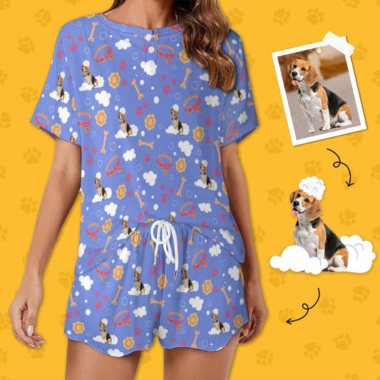 WePrintMeWomen Short Sleeve PajamasPersonalized Pet Pajamas Lovely Happy Bath Women's Short Sleeve Pajama Set