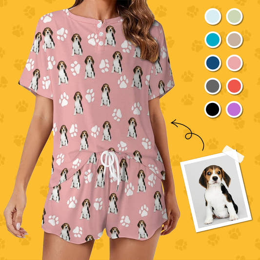 WePrintMeWomen Short Sleeve PajamasPersonalized Pet Pajamas Lovely Pet and Paws Women's Short Sleeve Pajama Set