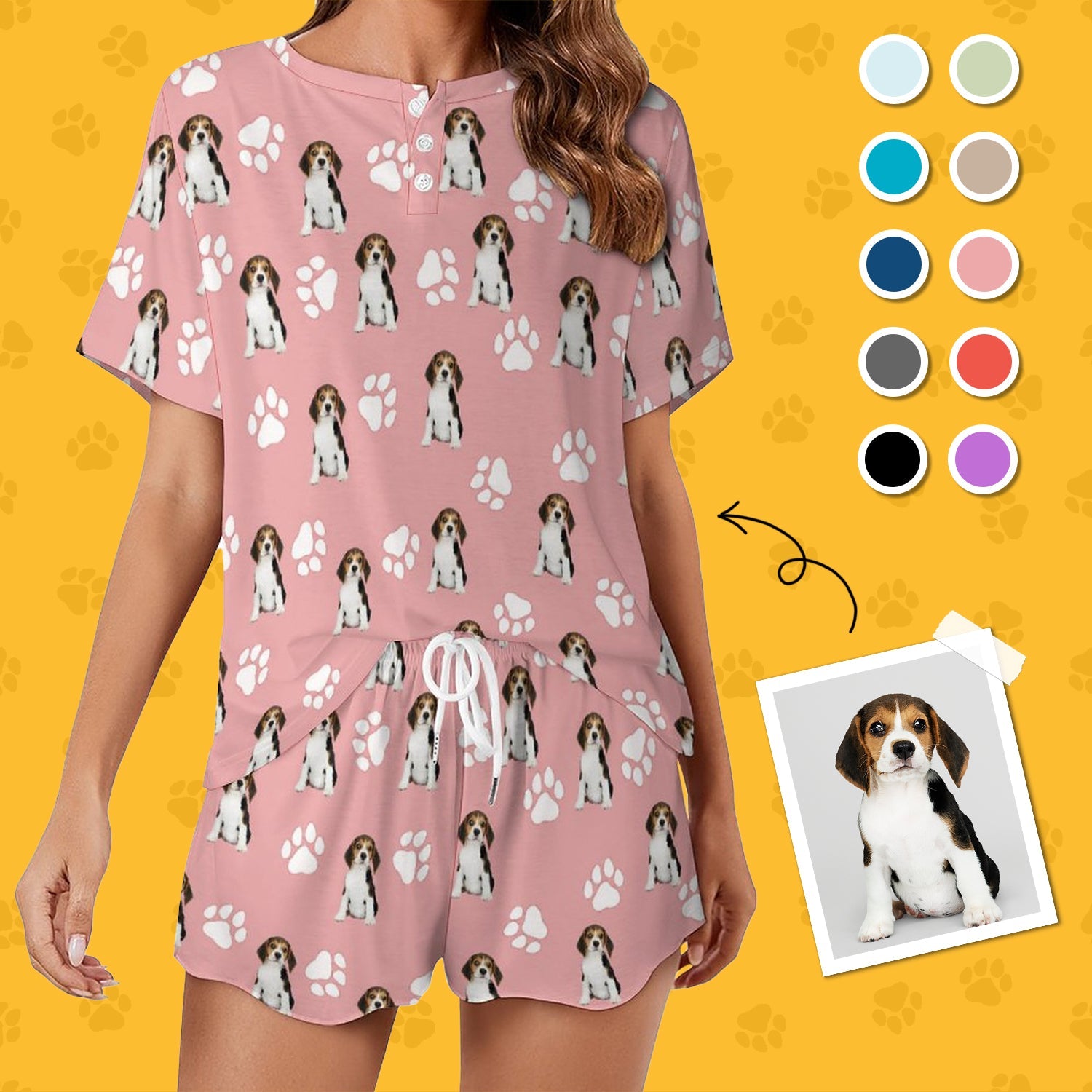 WEPRINTMEWomen Short Sleeve PajamasPersonalized Pet Pajamas Lovely Pet and Paws Women's Short Sleeve Pajama Set