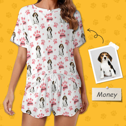 WePrintMeWomen Short Sleeve PajamasPersonalized Pet Pajamas Pink Paws Women's Short Sleeve Pajama Set