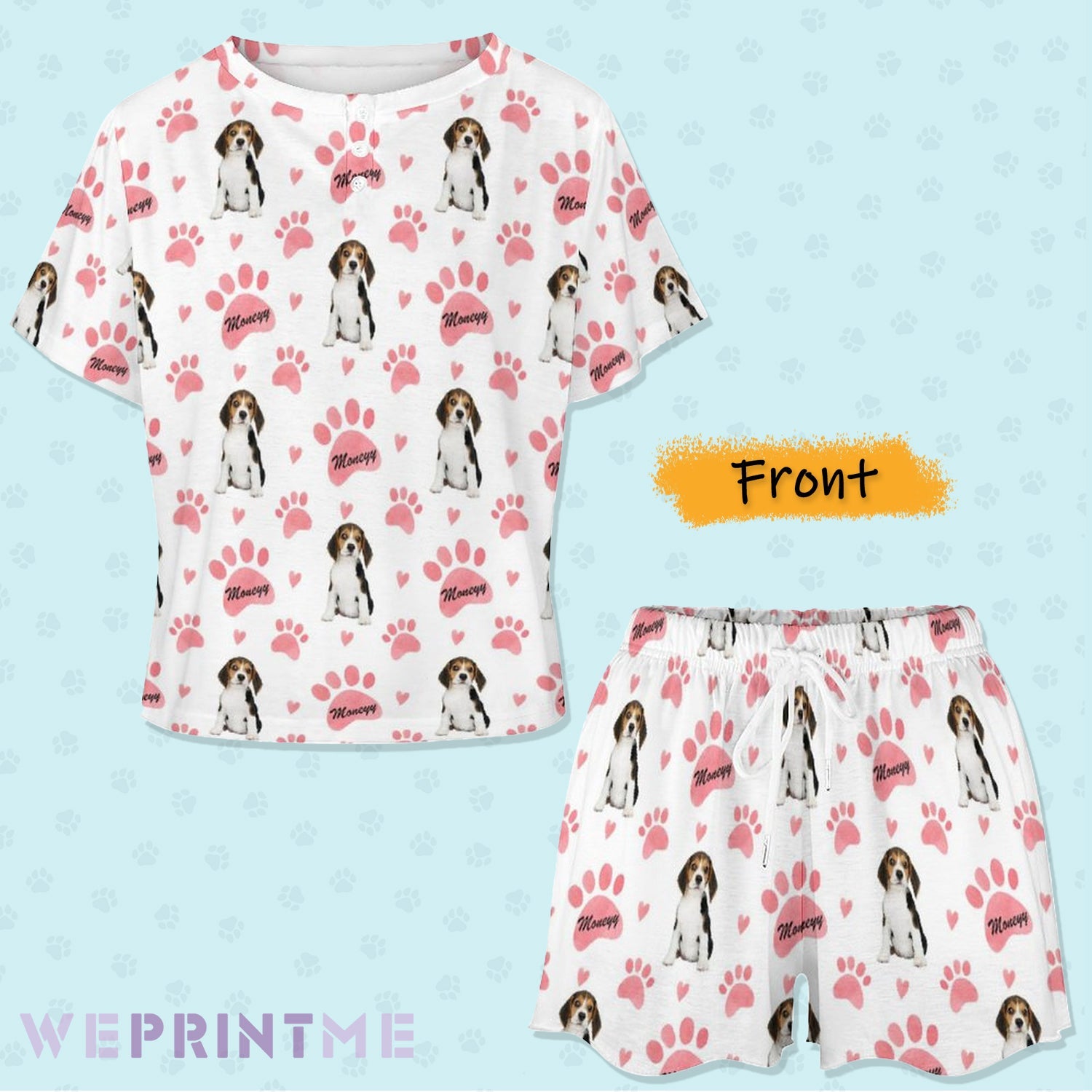 WEPRINTMEWomen Short Sleeve PajamasPersonalized Pet Pajamas Pink Paws Women's Short Sleeve Pajama Set
