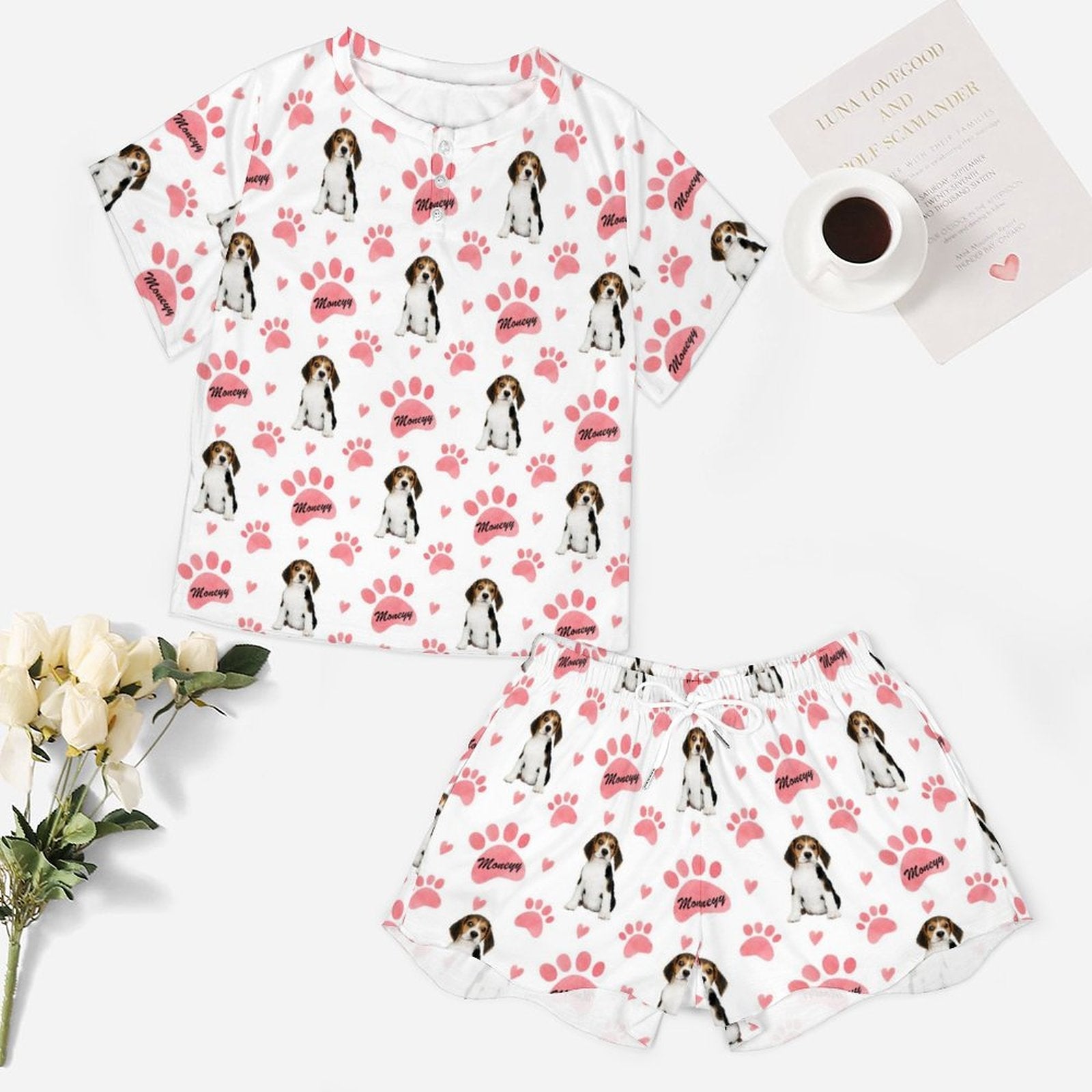 WEPRINTMEWomen Short Sleeve PajamasPersonalized Pet Pajamas Pink Paws Women's Short Sleeve Pajama Set