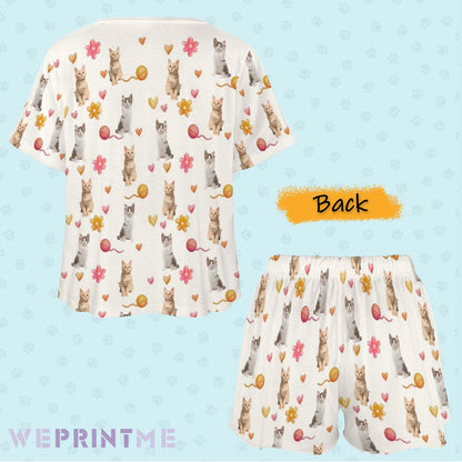 WEPRINTMEWomen Short Sleeve PajamasPersonalized Pet Pajamas Play With Wool Ball Women's Short Sleeve Pajama Set