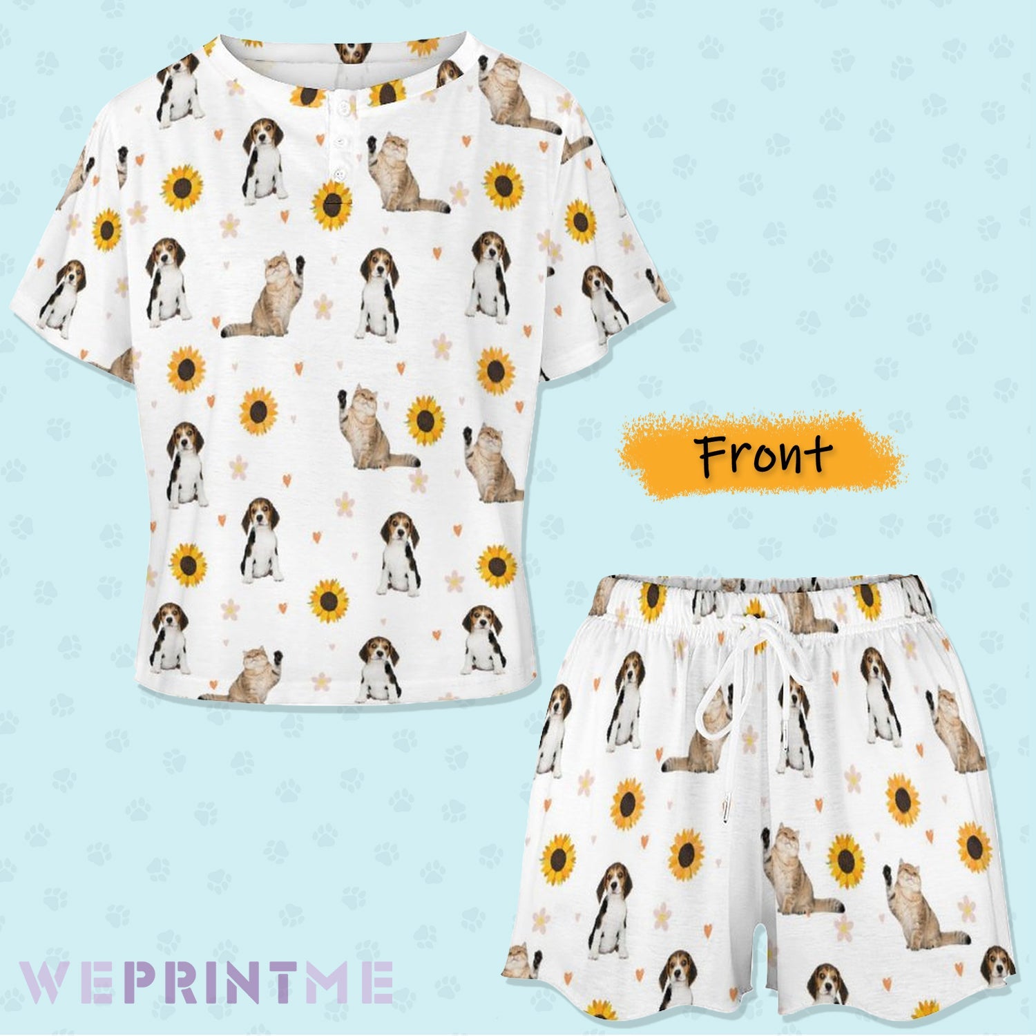 WEPRINTMEWomen Short Sleeve PajamasPersonalized Pet Pajamas Sun Flower Women's Short Sleeve Pajama Set