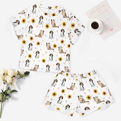 WEPRINTMEWomen Short Sleeve PajamasPersonalized Pet Pajamas Sun Flower Women's Short Sleeve Pajama Set