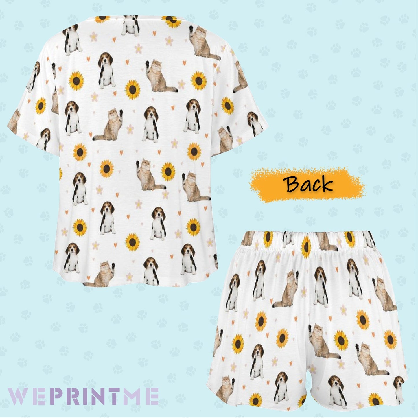 WEPRINTMEWomen Short Sleeve PajamasPersonalized Pet Pajamas Sun Flower Women's Short Sleeve Pajama Set
