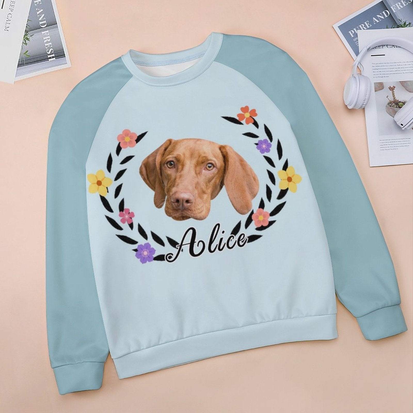 WEPRINTMEWomen's SweatshirtCustom Pet Face and Name Wreath Women's Sweatshirt