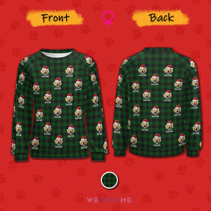 WEPRINTMEWomen's SweatshirtCustom Pet Face&Name Santa Red Plaid Women's Sweatshirt
